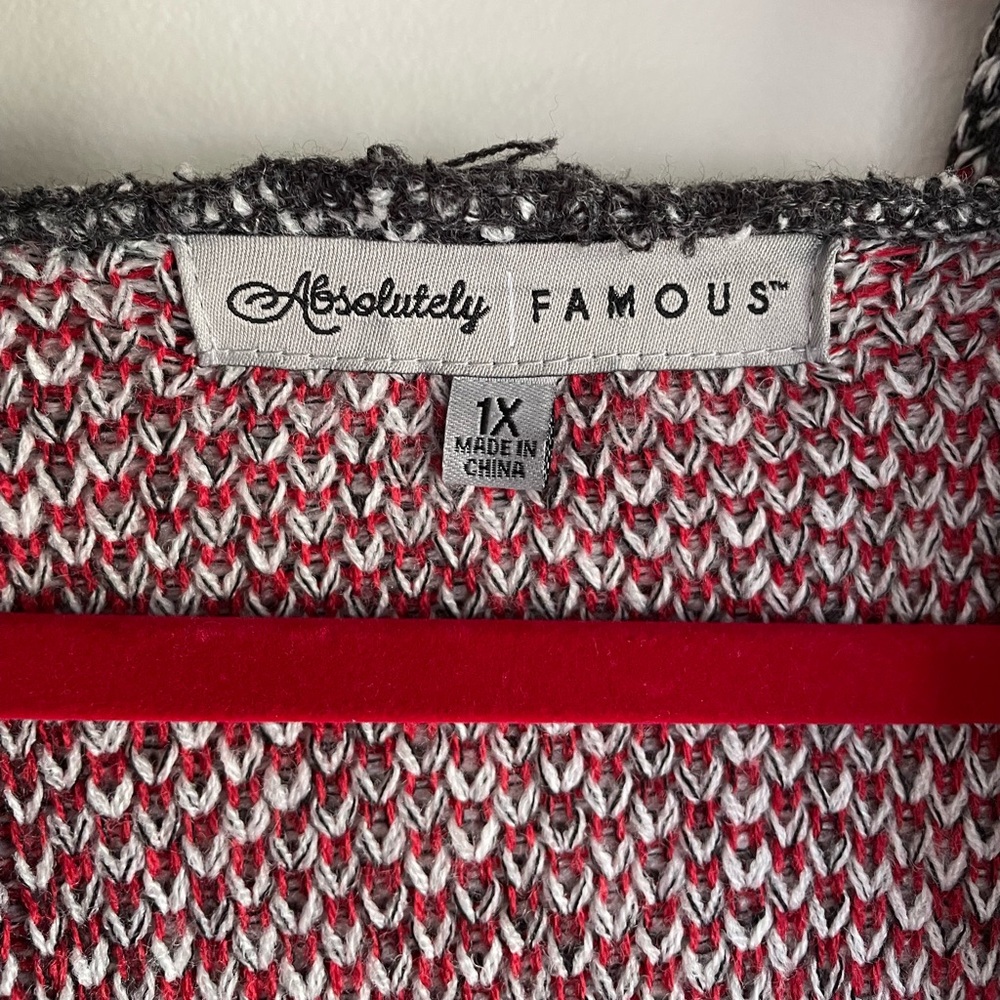 Absolutely Famous Plaid Knit Open Cardigan Hoodie Size 1X - Picture 4 of 4